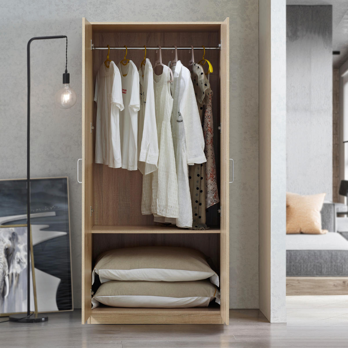 KLEIDERSCHRANK Bodolz - Sonoma Eiche, Holzwerkstoff (80/176/52cm) - [en.casa]