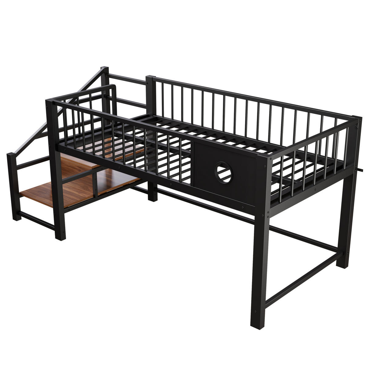 VYSOKÁ posteľ 90/200 cm čierna s úložným rebríkom z MDF a kovu - čierna, kov (90/200cm) - OKWISH