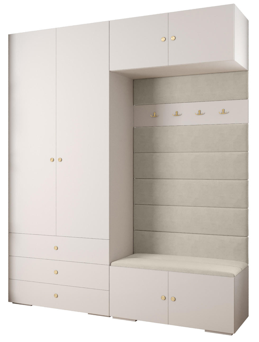 Abiks Möbel Garderoben-Set Weiß, Beige, Gold 200x236.7x47 cm