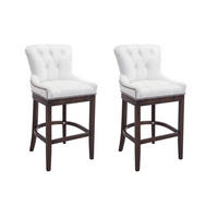 BARHOCKER 2er Set Echtleder weiß - Weiß, Leder/Holz (55/109/57cm) - CLP