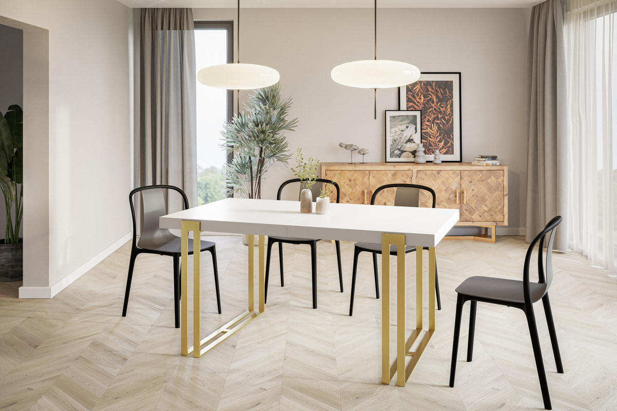 ESSZIMMERTISCH ROSA 200X90X77 cm, Farbe: Weiß, mit Metallbeinen in Farbe Gold - Goldfarben/Weiß, Holzwerkstoff (200/90/77cm) - Alpi-Möbel