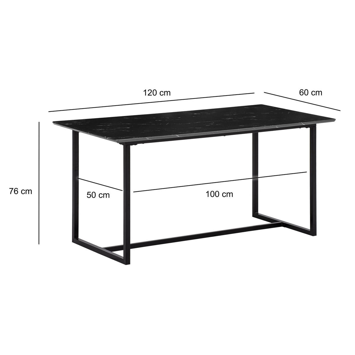 ESSTISCH Marmoroptik Metall Rechteckig Modern Klein, Schwarz 120x60x76 cm - Schwarz, Holzwerkstoff/Metall (60/120/76cm) - KADIMA DESIGN