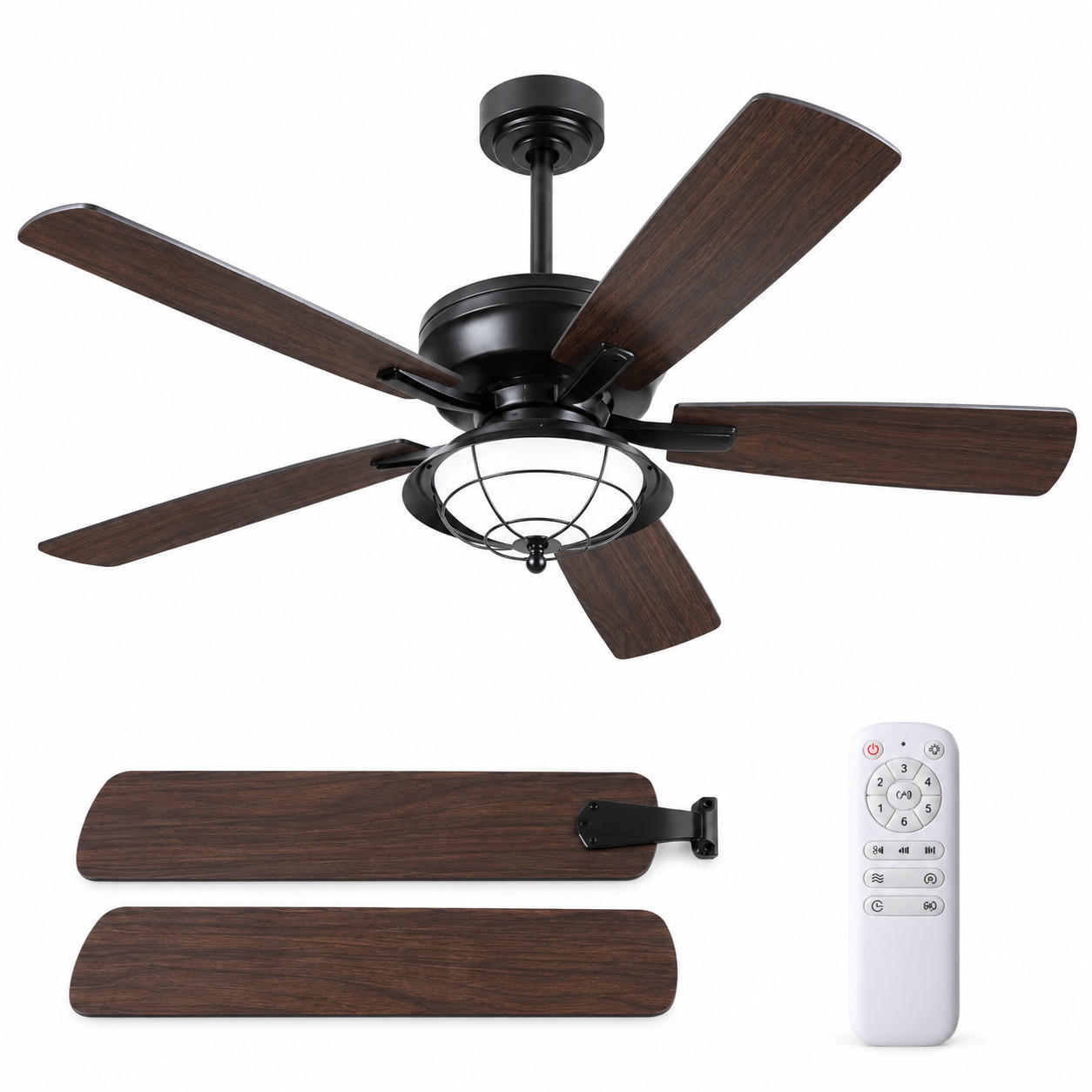 DECKENVENTILATOR für geschützte Außenbereiche Schwarz 132 cm mit LED und leisem DC-Motor 5013 - Schwarz, Metall (132.1/132.1/53.3cm) - Surtime