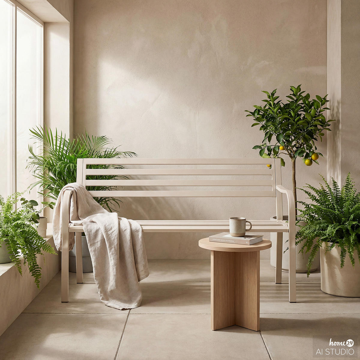 GARTENBANK - Stahl - Beige, Metall (128/81/56cm) - home24