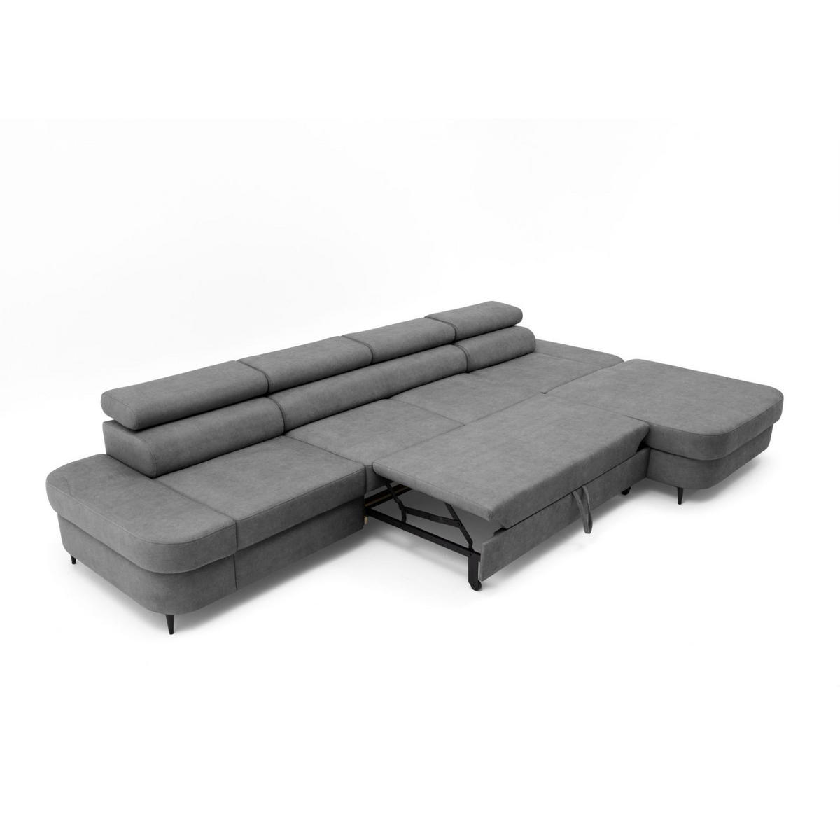 ECKSOFA JAZZ MAXI Rechts mit Schlaffunktion 125x195 Velours Dunkelgrau - Dunkelgrau/Schwarz, Holz/Textil (203/350cm) - Muffo