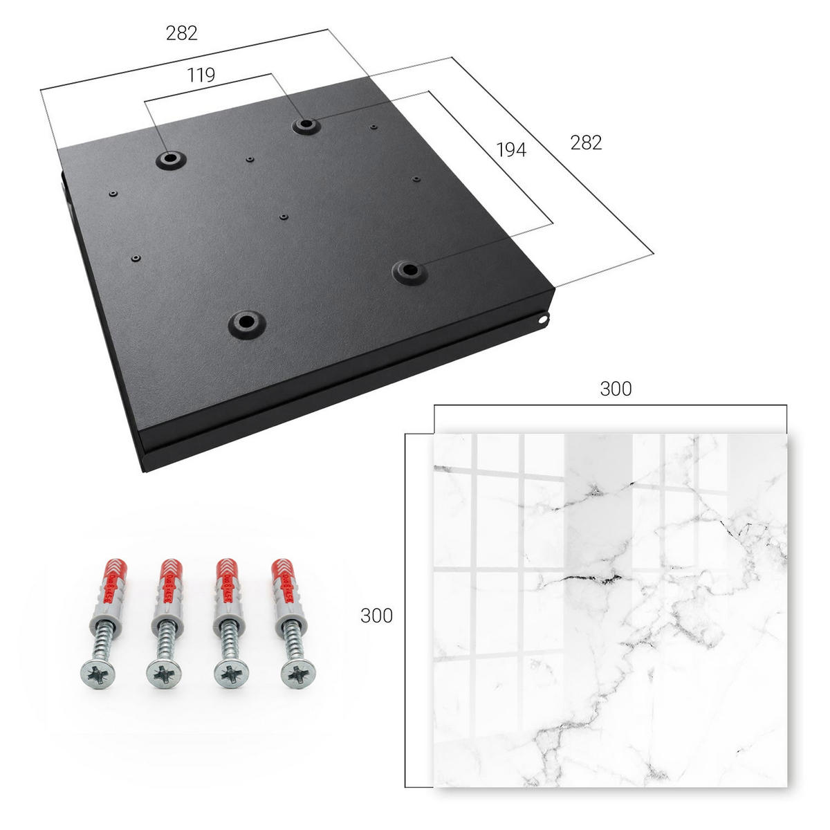 SCHLÜSSELBOX Schwarz 30x30 cm- Türöffnung nach rechts - Marmormuster - Weiß, Metall (30/30/5cm) - TULUP