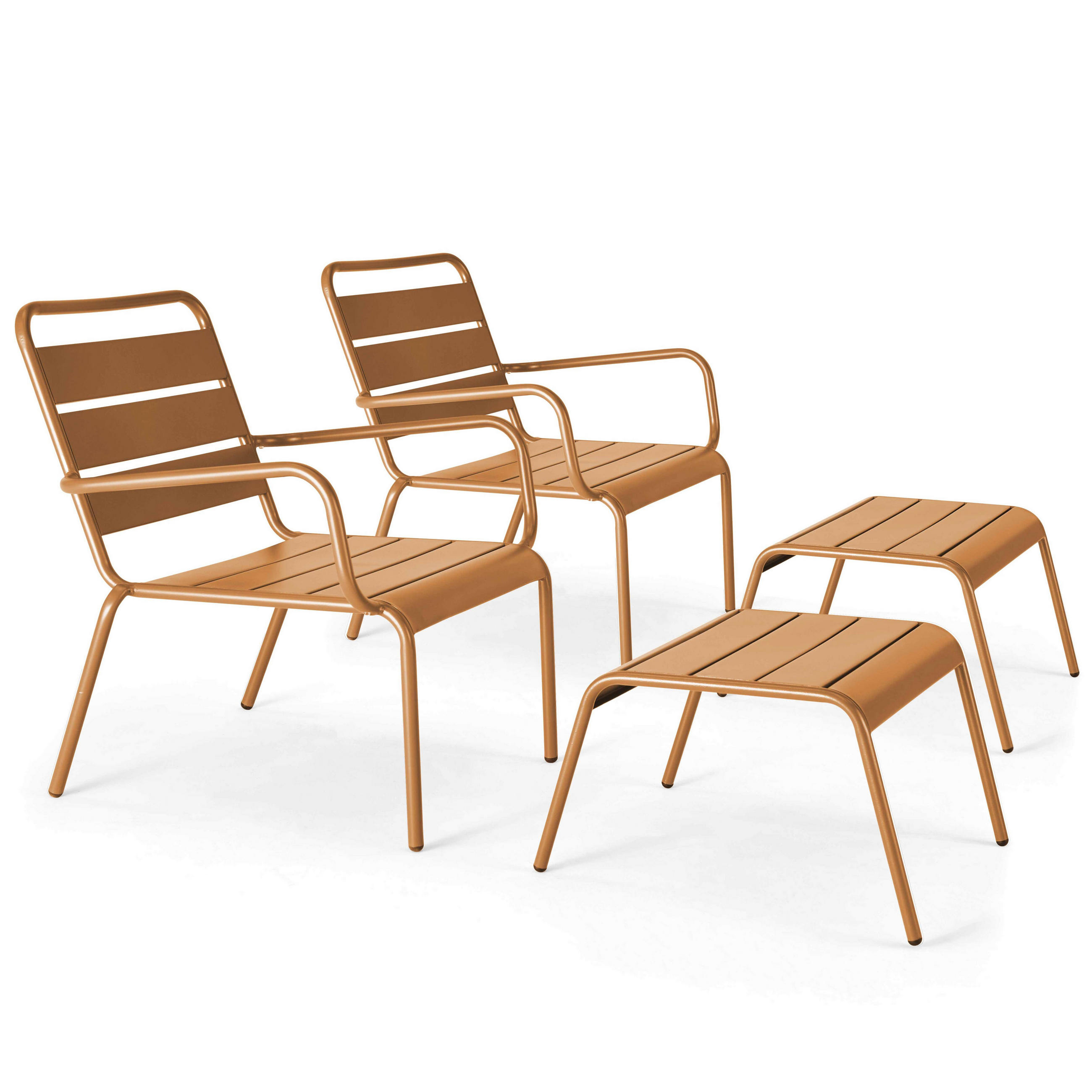 RELAXSESSEL MIT HOCKER 2-tlg., Karamell - Braun, Metall (64/72/60cm) - Oviala