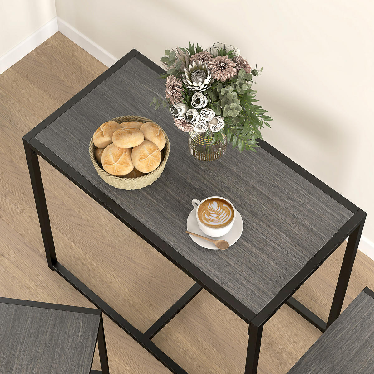 BARTISCH-SET DE-10262 3-teilig mit 2 Stühlen Grau - Grau, Metall (47/76/90cm) - ComfortXL