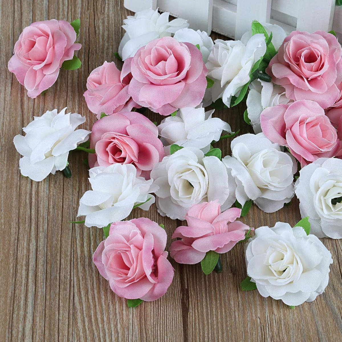 KUNSTBLUMEN Rosenköpfe 50-teiliges Set Weiß und Rosa 4 cm - Multicolor, Kunststoff (4cm)