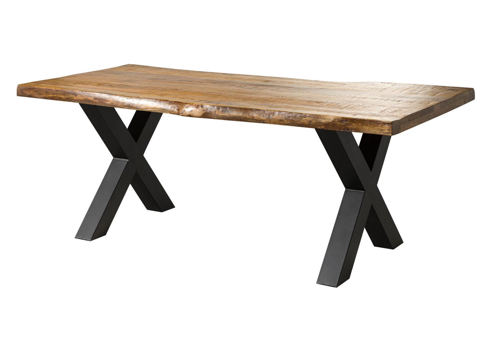 BAUMTISCH Mango 240x100x77 natur lackiert / X-Beine anthrazit matt FREEFORM 5 - Braun, Holz (100/240/77cm) - Massivmoebel24