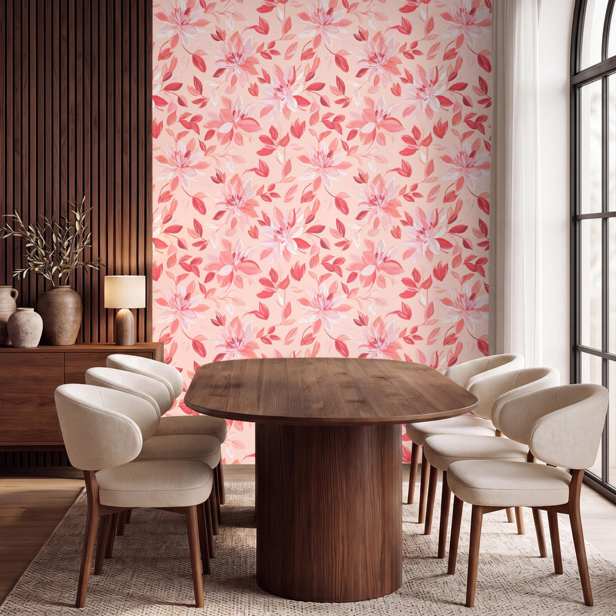 TAPETE - Botanisch - Blumen - Rot - 200x280 cm - Koralle, Papier (200/280cm) - OnlyWow