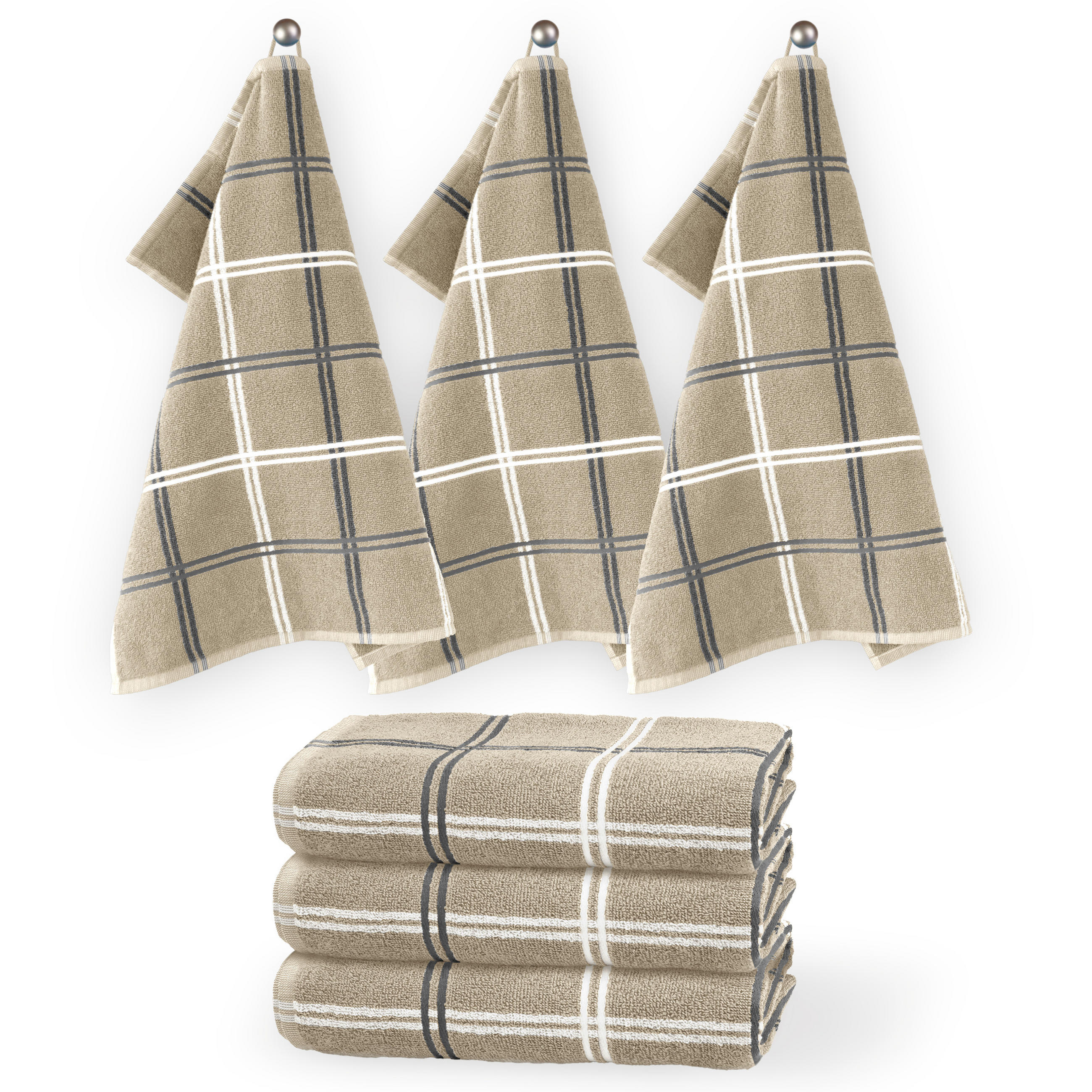 FROTTEE Küchenhandtücher 50x50 cm, 6er Set, Lyon Kiesel Grau - Sandfarben, Textil (50/50cm) - Lashuma