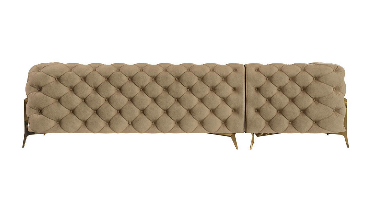 ECKSOFA Chesterfield Lexi Beige Samt, Ottomane links - Beige/Goldfarben, Holz/Textil (305/200cm) - S-Style Möbel