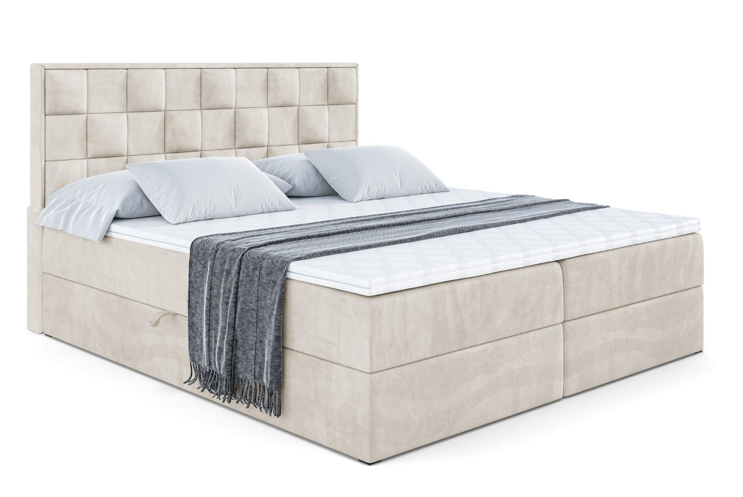 BOXBETT mit H3-Matratze mit Bonellfederung, - ZAFIRA-BZ - 200x200 Beige Samt - Beige, Holzwerkstoff (200/200cm) - ALTDECOR
