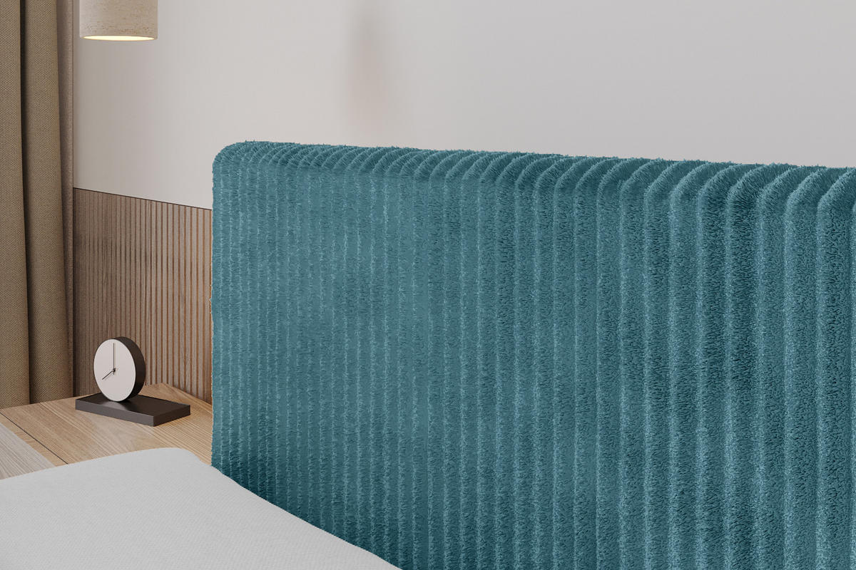 BOXBETT mit Matratze H4 und Lattenrost - TOLO-Z - 200x200 Cord - Blau - Blau, Holzwerkstoff (200/200cm) - ALTDECOR