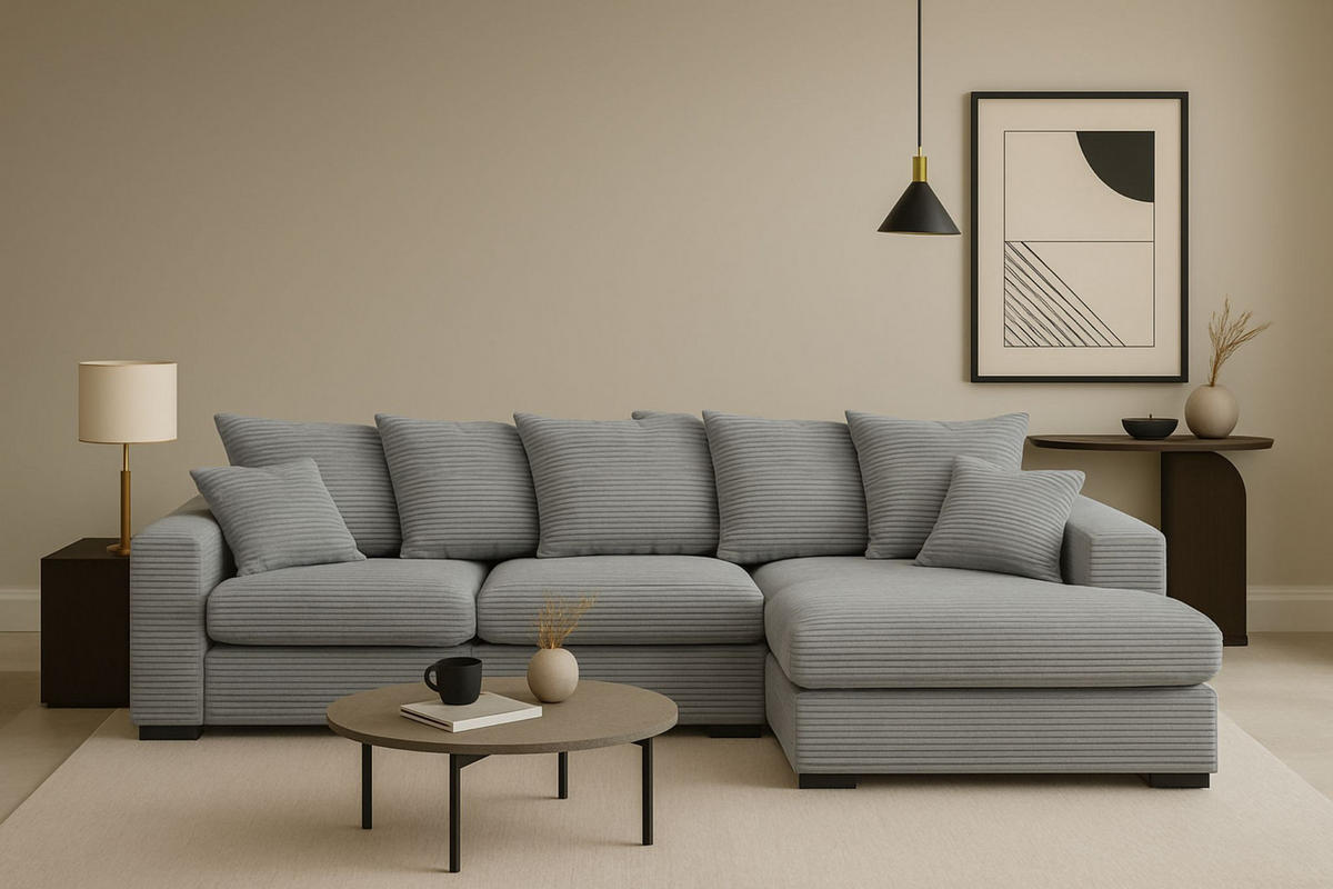 ECKSOFA Mit Schlaffunktion Und Bettkasten Couch L-form Gabon Stoff Zoom Grau Rechts - Grau, Holz (285/155cm) - Kaiser Möbel