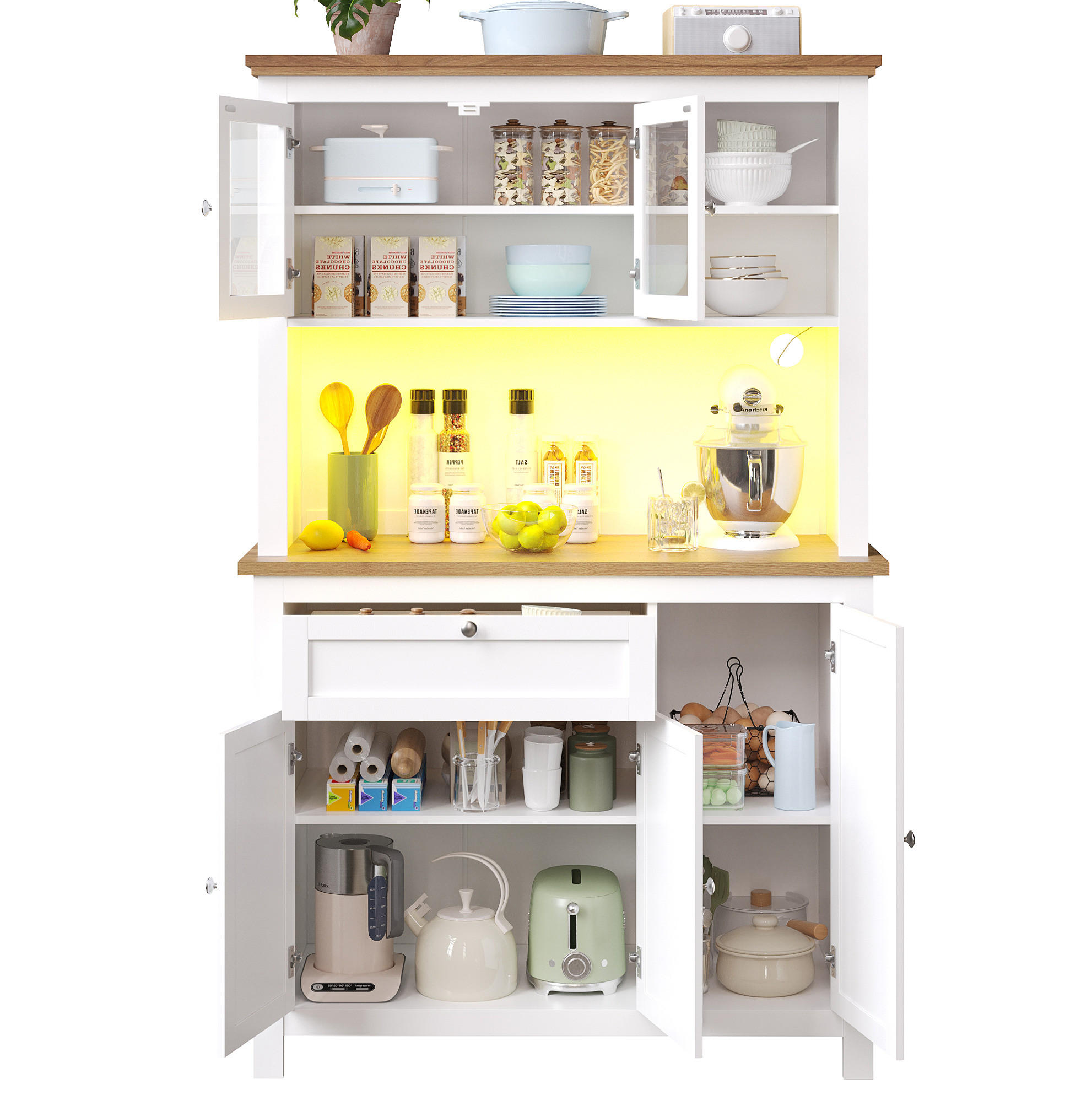 ANRICHTE 104/40/180 cm in Weiß mit LED-Beleuchtung und verstellbaren Böden - Weiß, Holzwerkstoff (104/180/40cm) - Flora Grace