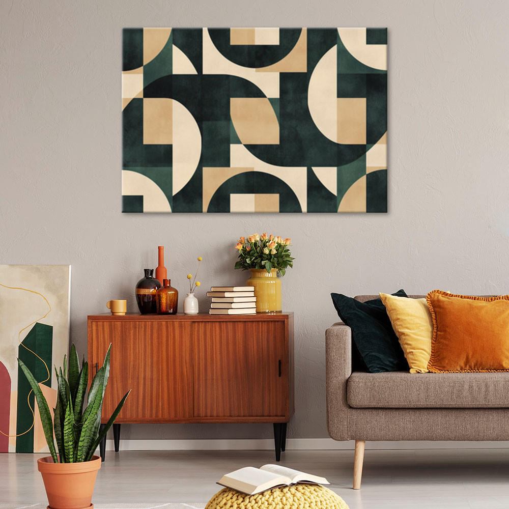 LEINWANDBILD Geometrisches Retro-Mosaik 100x70cm - Grün, Textil (100/70cm) - Feeby