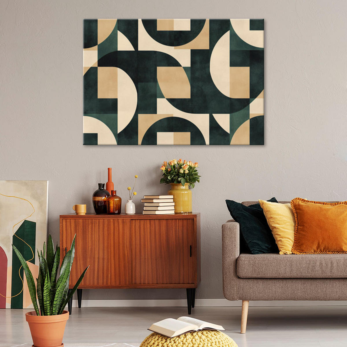 LEINWANDBILD Geometrisches Retro-Mosaik - Lila, Textil (60/40cm) - Feeby
