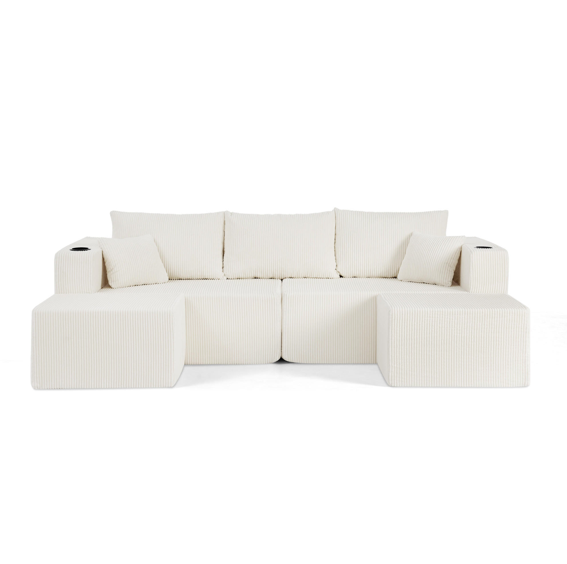 SOFA modulares Ecksofa 3-Sitzer Cord Beige mit 2 Ottomanen - Beige, Kunststoff (230/75/138cm) - IVMEU