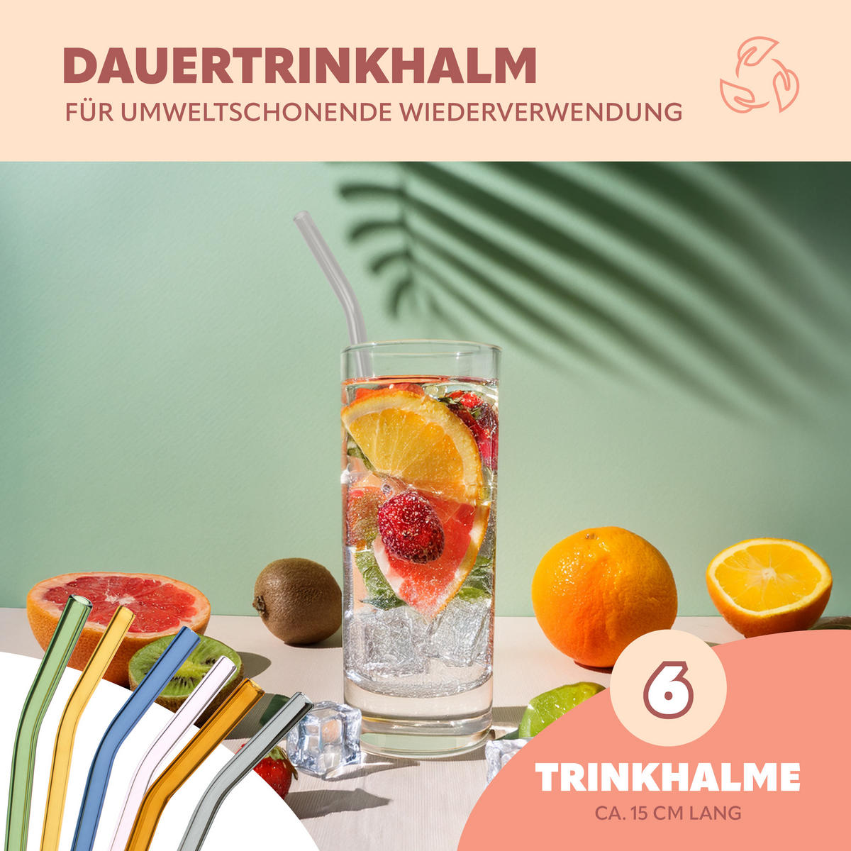 GLAS-TRINKHALME 6er-Set, Borosilikatglas - Multicolor, Glas (0.8/15cm) - bremermann