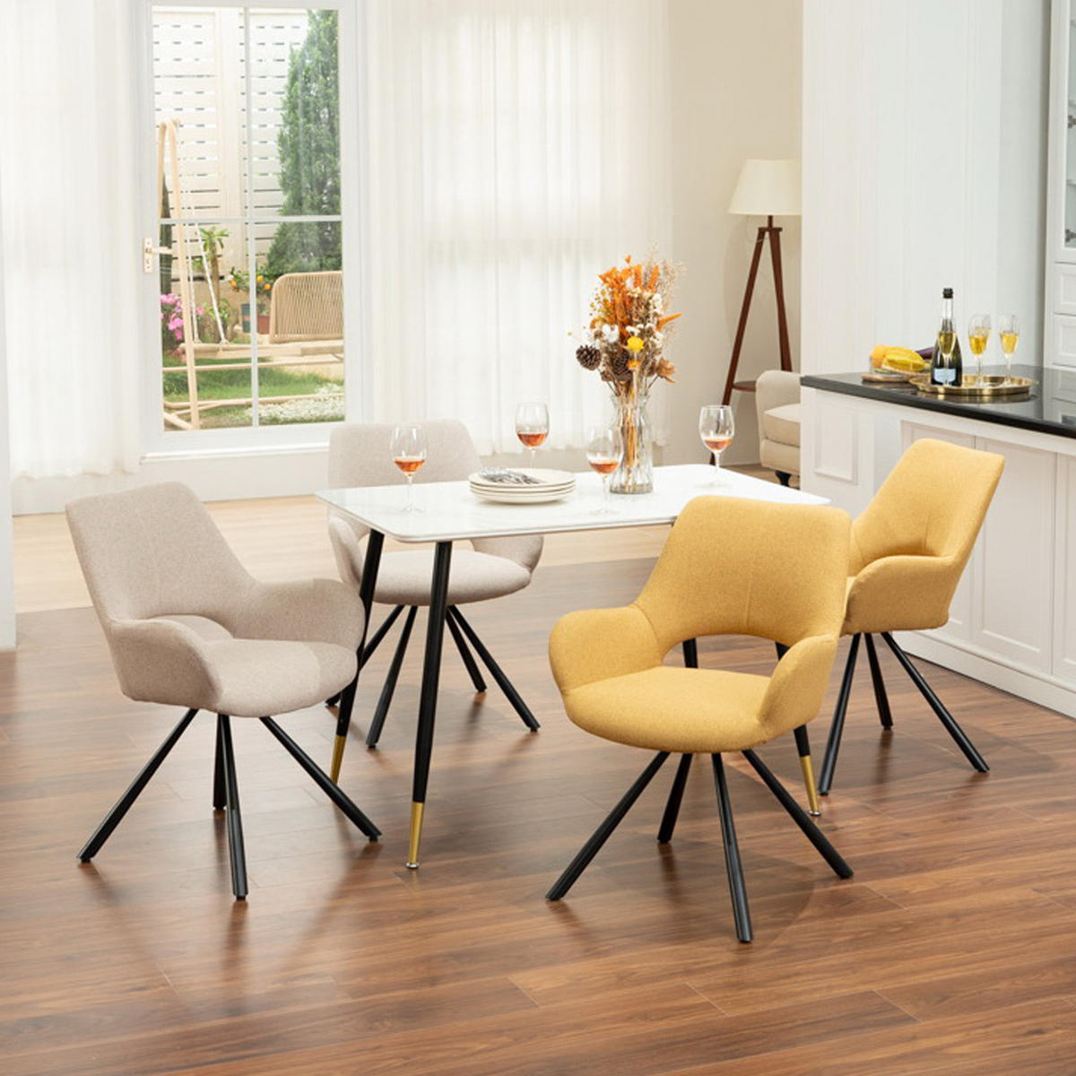 ARMLEHNSTUHL-SET 4 Stück in Eisen Webstoff - Multicolor, Metall (48.5/81/58cm) - Meubles Cosy