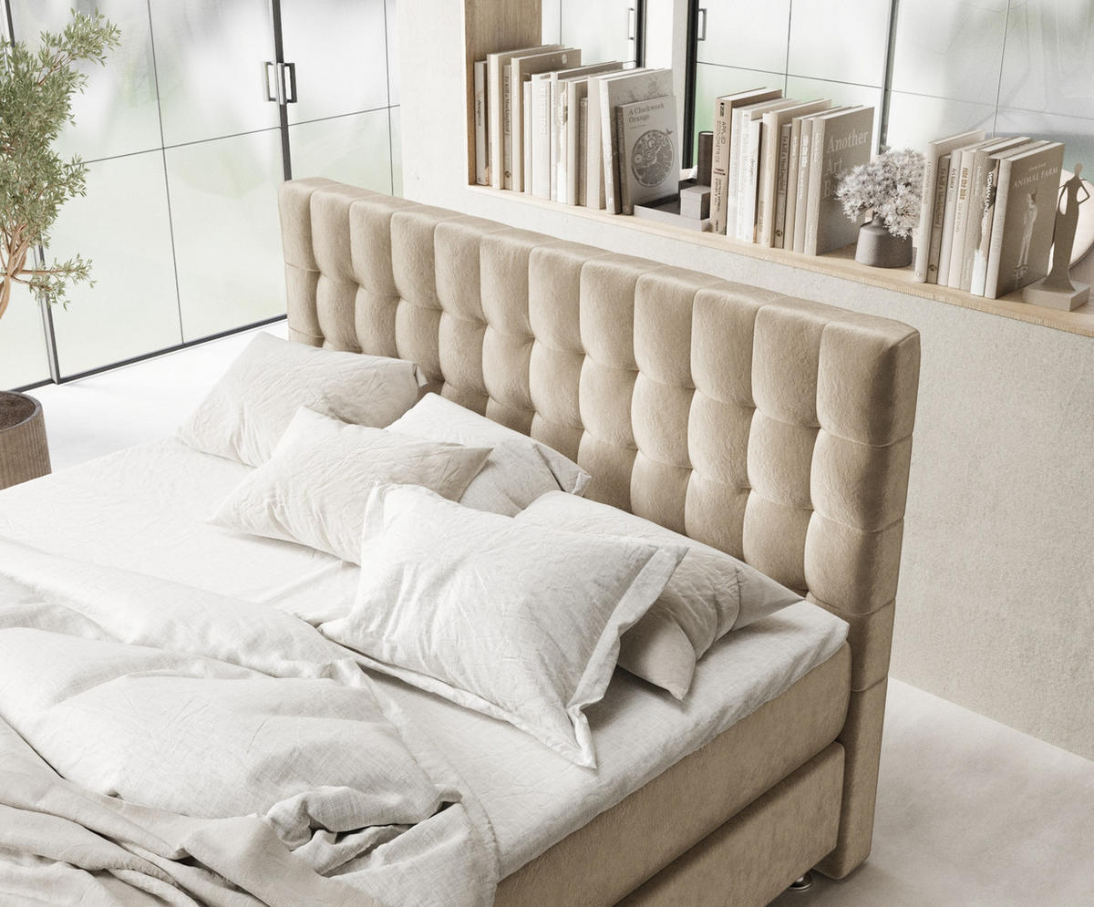 BOXSPRINGBETT Sorrento Beige 200/200 cm mit Latex-Topper - Beige/Silberfarben, Holz/Holzwerkstoff (200/200cm) - Maison de Reve