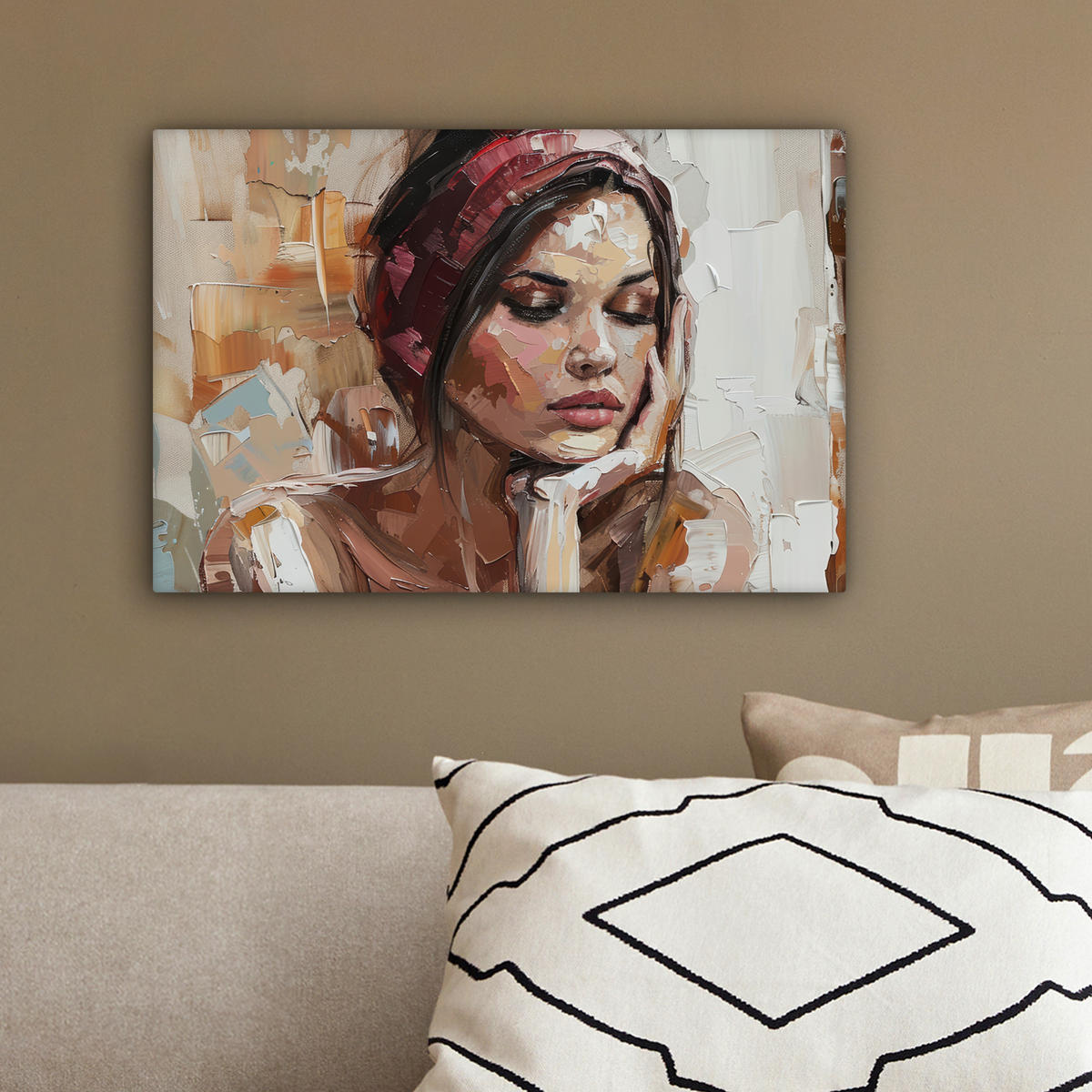 LEINWANDBILD Frau - Lackierung - Porträt - Modern 30x20 cm - Altrosa, Textil (30/20cm) - MuchoWow