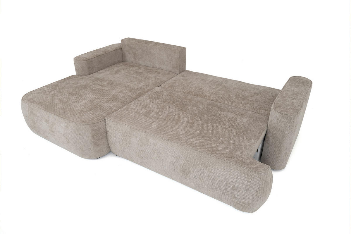 ECKSOFA Marion mit Schlaffunktion & Bettkasten in Chenille Taupe, Beige-Grau, Links 267/154/83 cm - Taupe/Schwarz, Kunststoff/Textil (267/154cm) - WFL GROUP