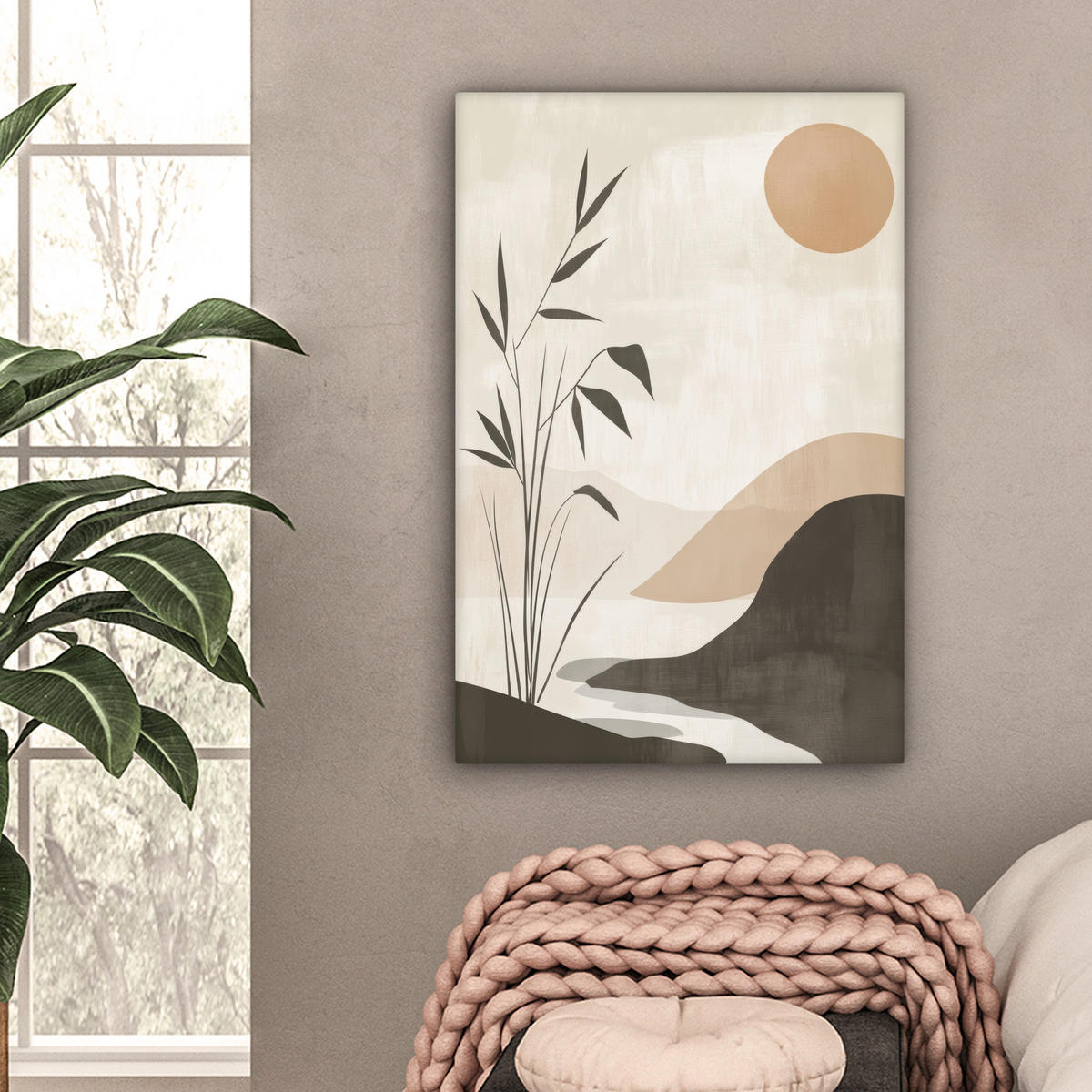 LEINWANDBILD Japandi - Landschaft - Beige Wanddeko 40x60 cm - Cognac, Textil (40/60cm) - MuchoWow