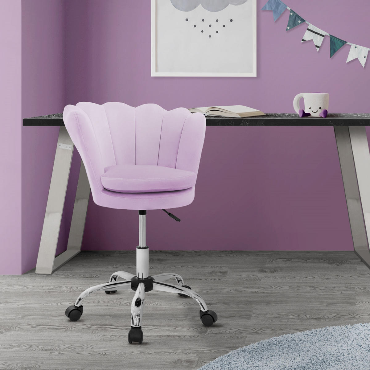 BÜROSTUHL Samt Lila - Flieder, Metall (55/85/60cm) - ML-DESIGN