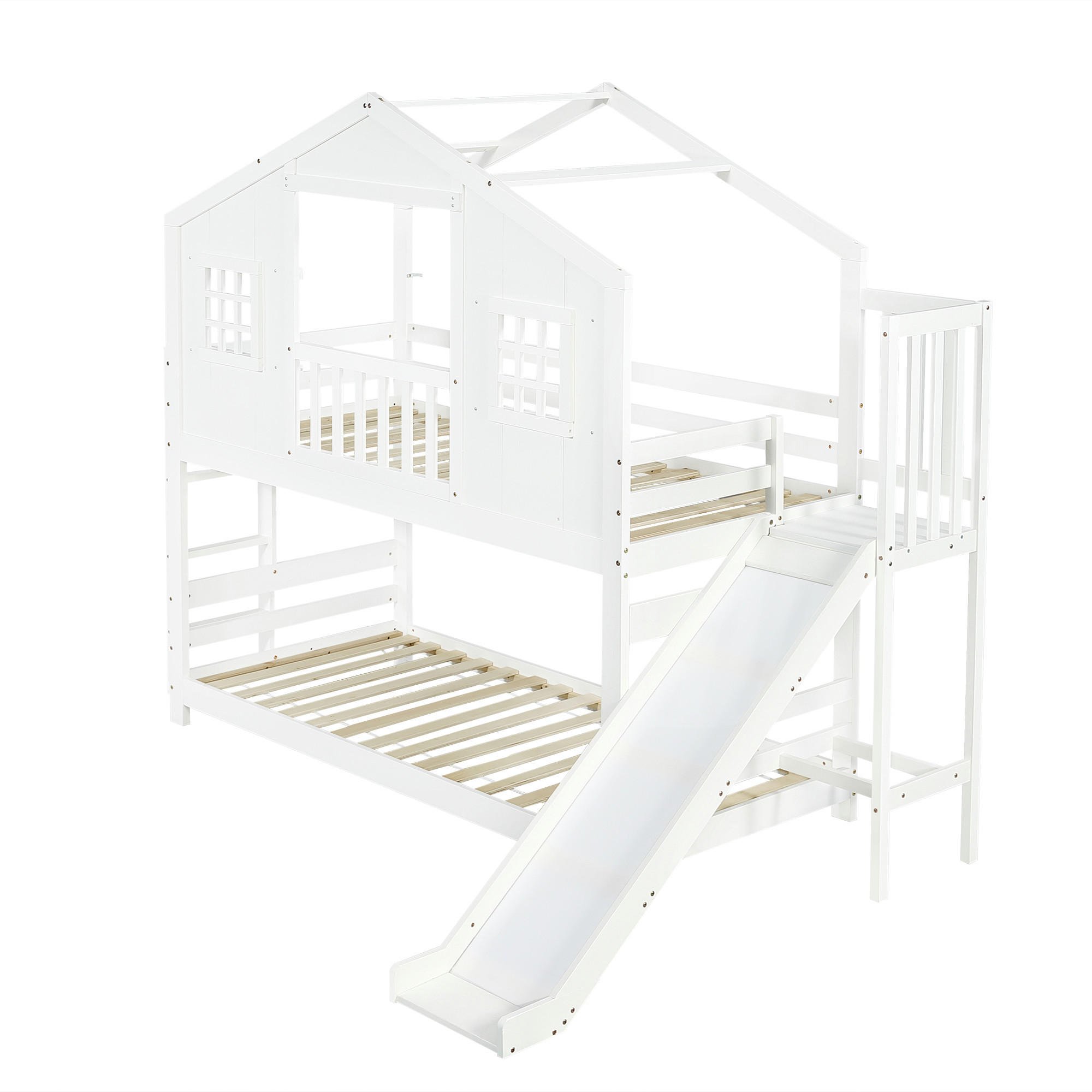 ETAGENBETT Mit Kinderrutsche Weiß 90x200cm - Weiß, Holz (90/200cm) - ComfortXL