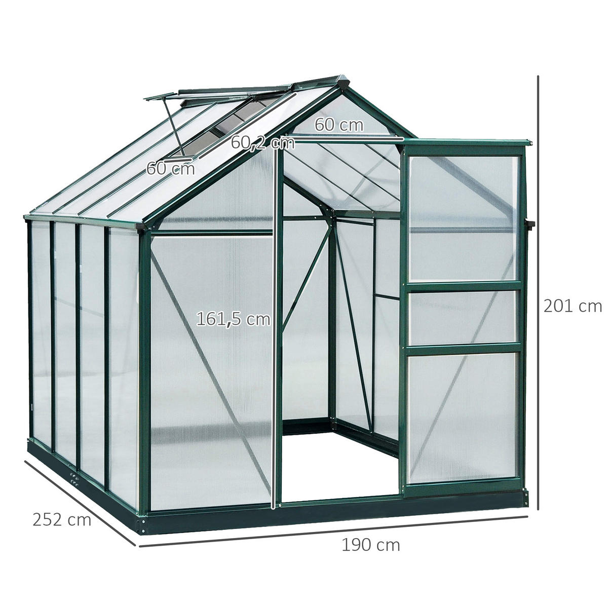 GEWÄCHSHAUS DE-05767 Mit Dachfenster & Schiebetür Transparent - Grün, Kunststoff/Metall (252/201/190cm) - ComfortXL