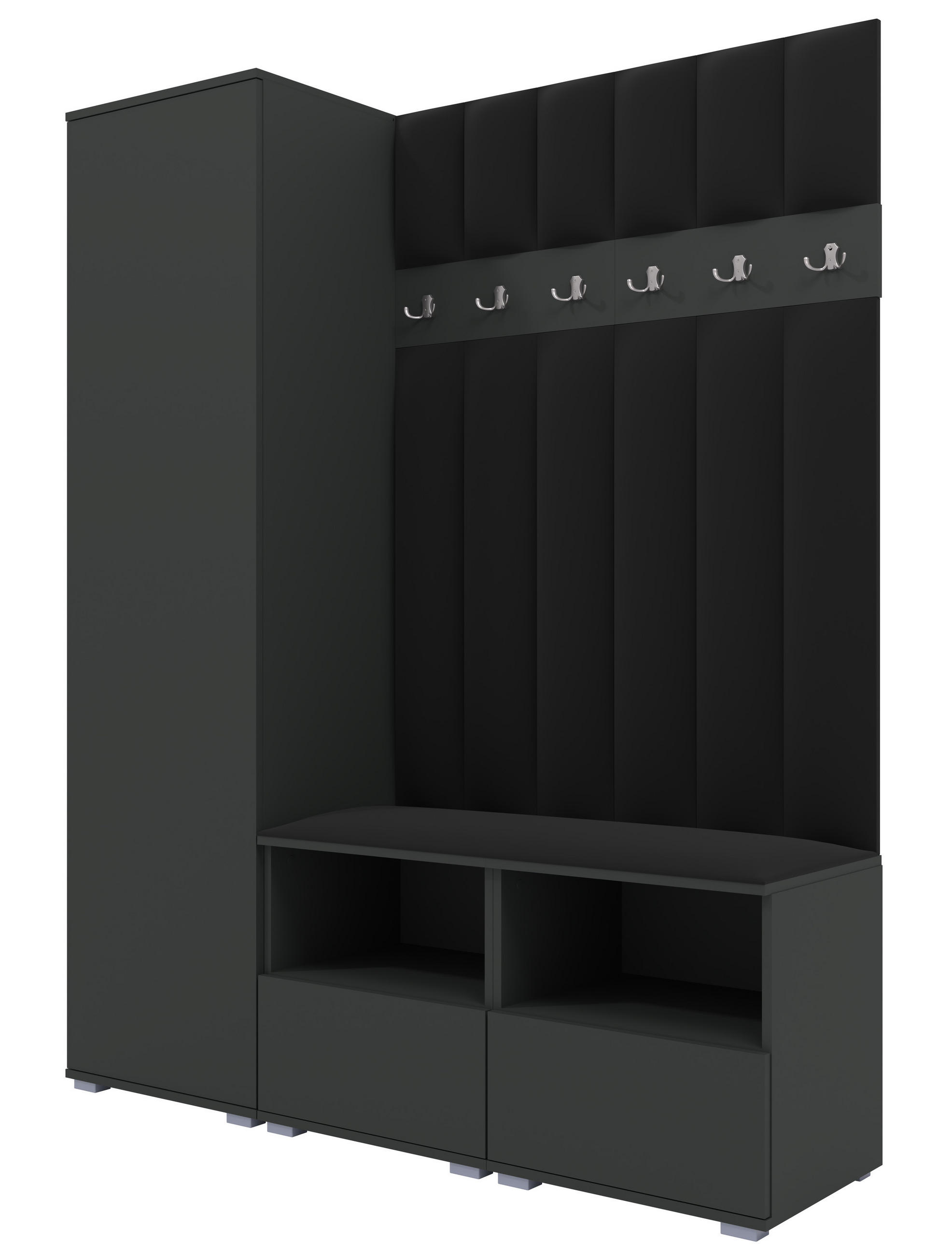 GEPOLSTERT Garderoben-Set Nela II LUX (Farbe Graphit + Stoff Trinity 16) - Silberfarben/Schwarz, Holz/Holzwerkstoff (150/187/40cm) - Ravio