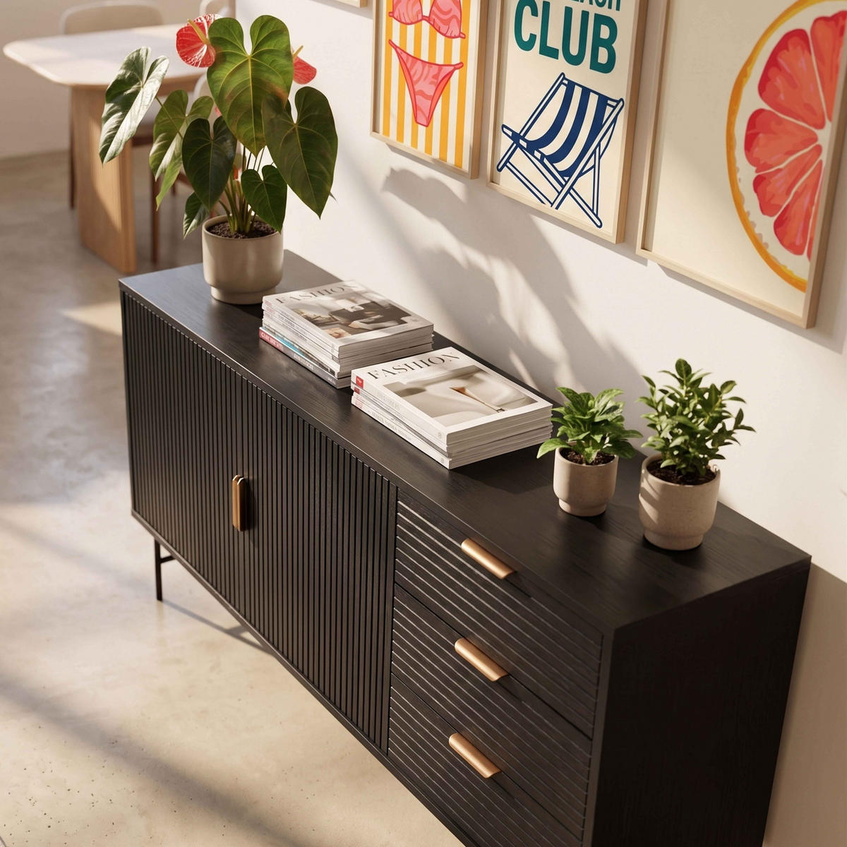SIDEBOARD, Schwarz - Schwarz, Holz/Metall (160/75/40cm) - Oviala