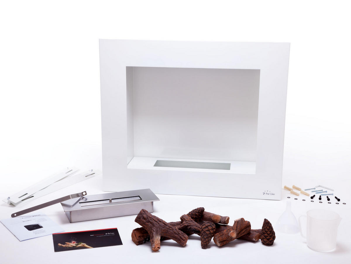 BIOETHANOL-KAMIN Weiß Wandmodell inklusive 1.2 L Brennblock - Weiß, Metall (70/60/20cm) - Purline