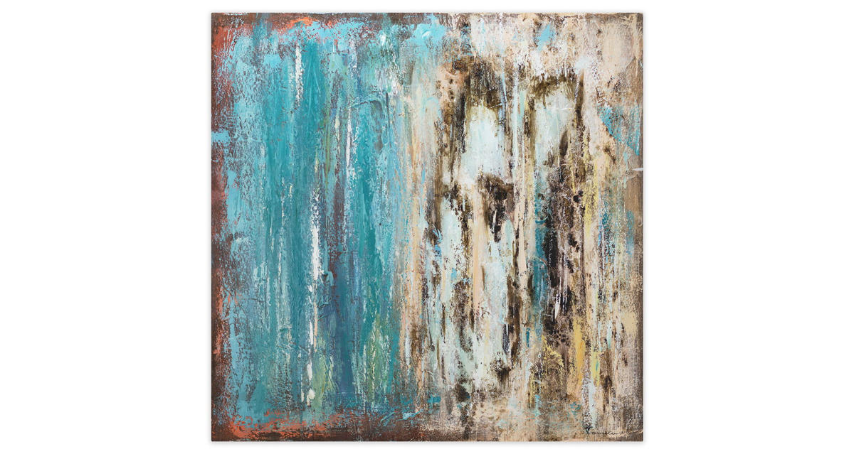 ÖLGEMÄLDE 80/80 cm - Blau/Braun, Holz/Textil (1.54/80cm) - KUNSTLOFT