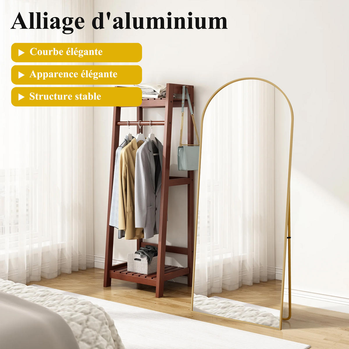 STANDSPIEGEL Bogenform 77 x 177 cm, wandmontierbar, neigbar, gold - Goldfarben, Metall (77/177/3cm)