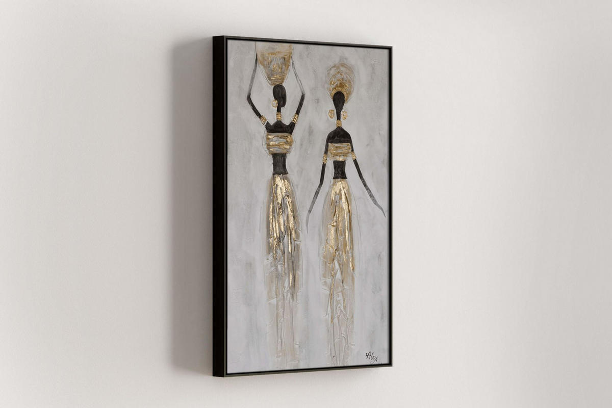 RUČNE MAĽOVANÝ AKRYLOVÝ OBRAZ 60/90 cm, čierny/sivý, abstraktný geometrický motív - čierna/sivá, drevo/textil (60/90cm) - KUNSTLOFT