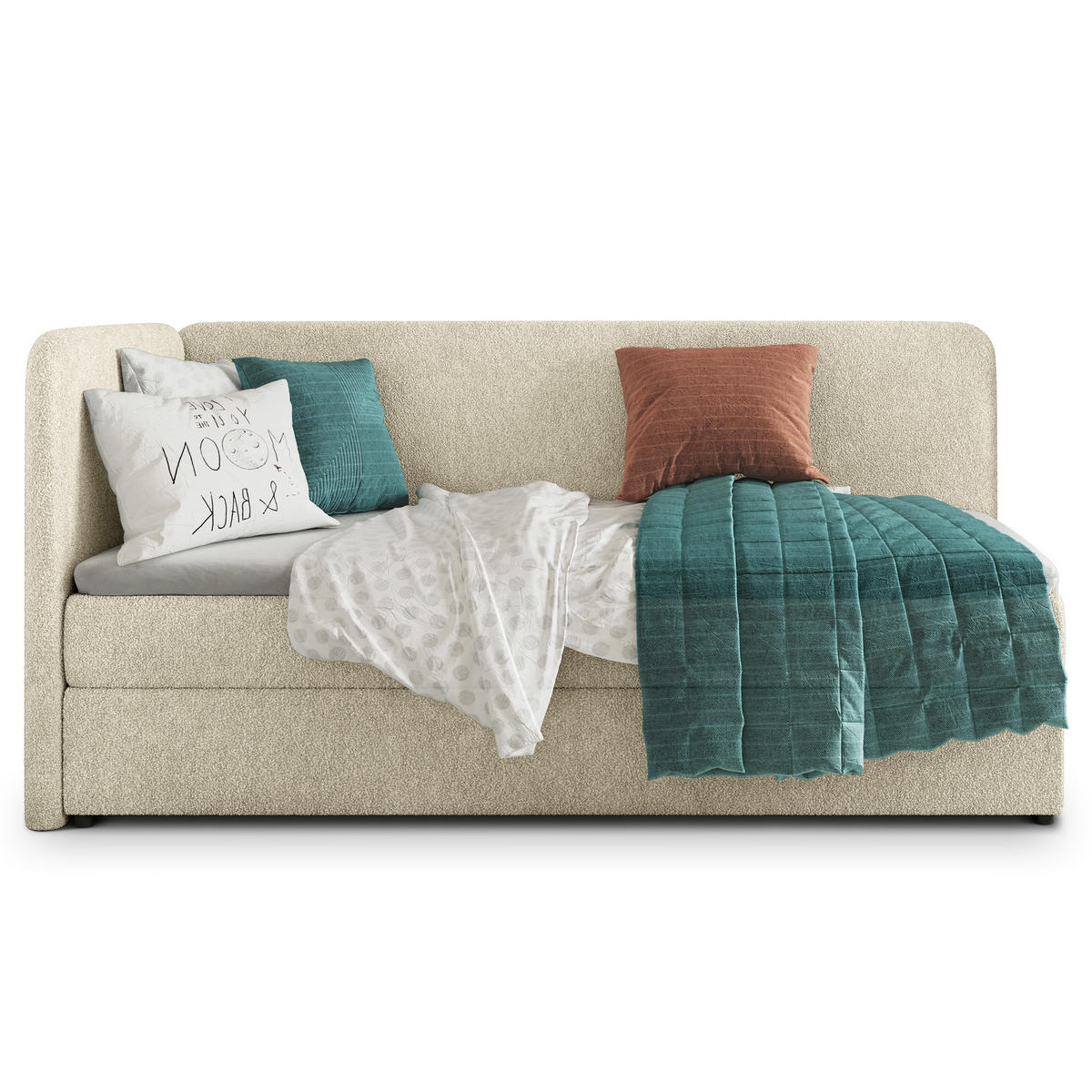 POSTEL BOXSPRING GINA 100x200 cm, s matrací a úložným prostorem, krémová - krémová, kompozitní dřevo/textil (100/200cm) - MASSENO