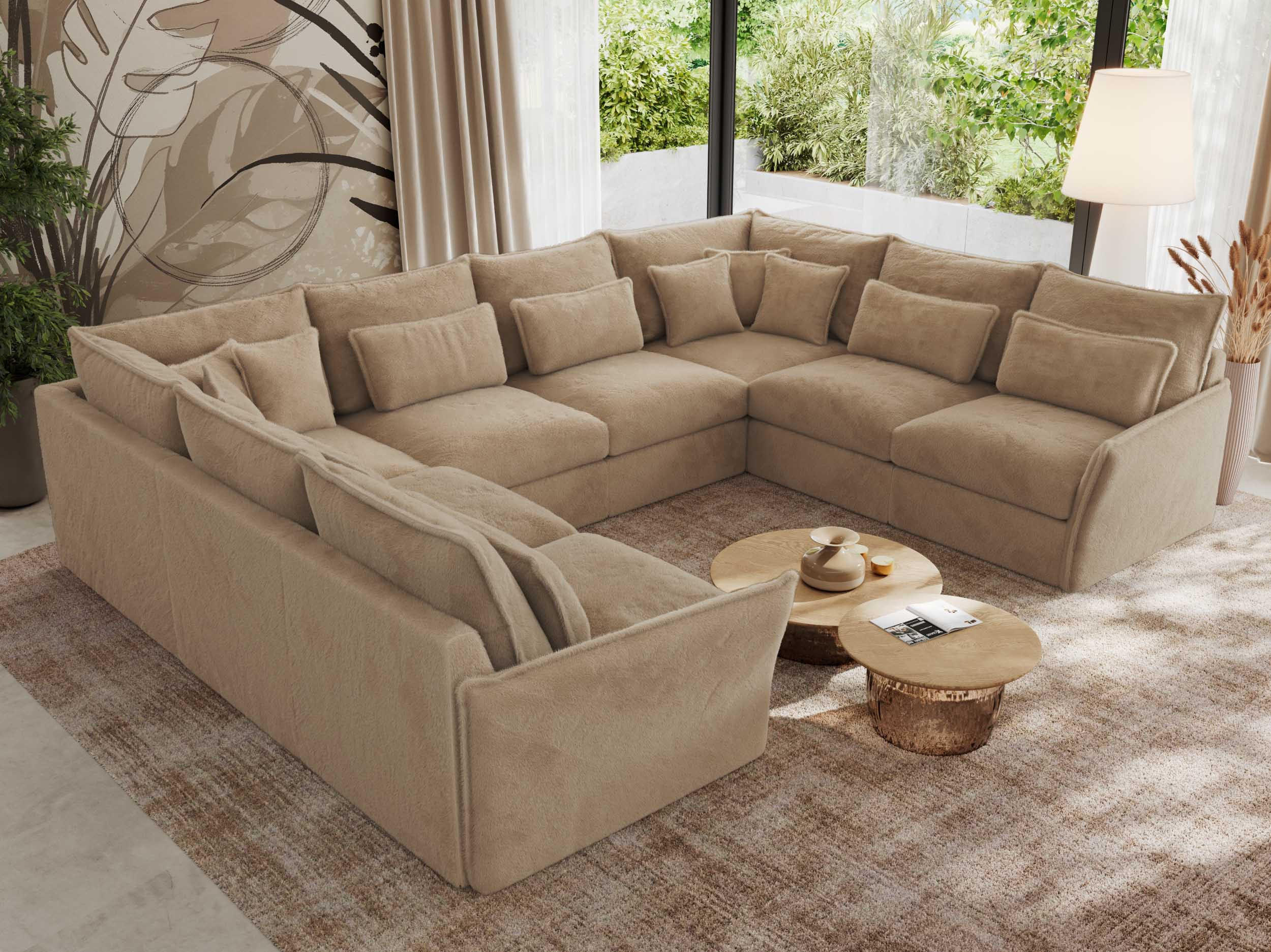 WOHNLANDSCHAFT VERSO U 8M Beige Plüsch - Beige/Schwarz, Kunststoff/Textil (362/93/270cm) - MKS