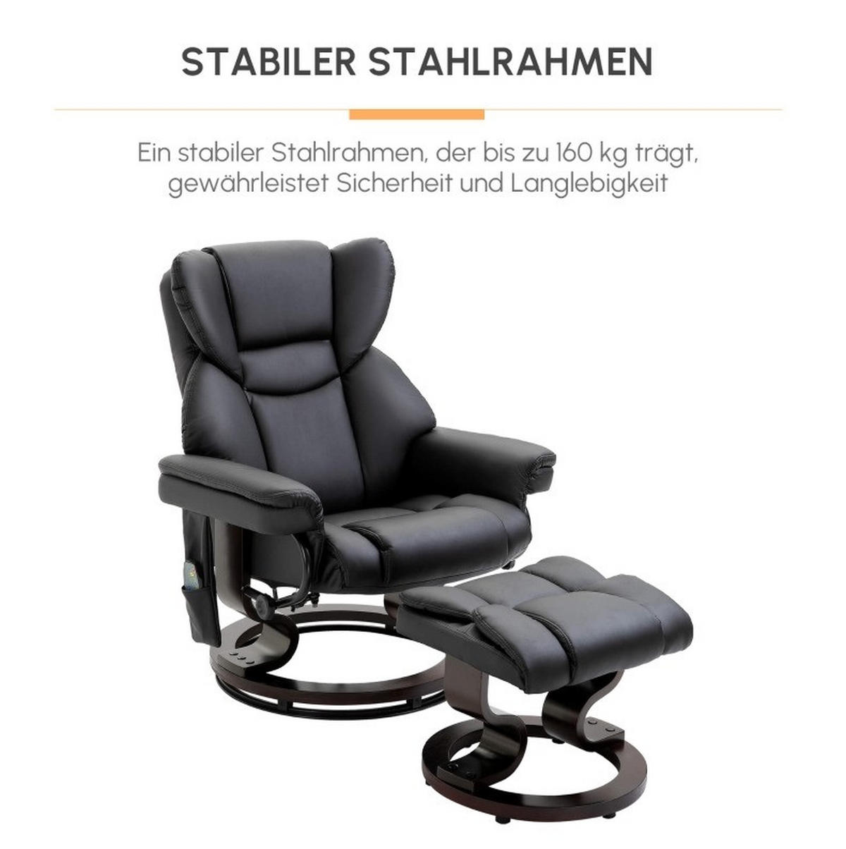 RELAXAČNÍ křeslo 79/82/101 cm černé z lepené kůže s masáží podnožkou a polohováním - černá, plast (82/101/79cm) - OKWISH