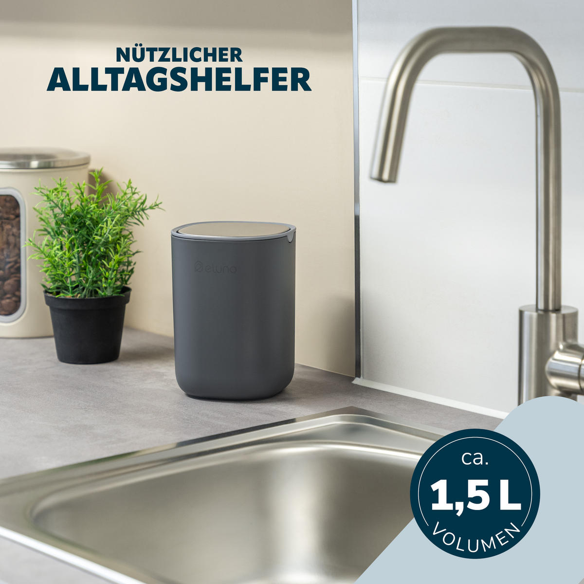 KOSMETIKEIMER EDOLO, Kunststoff, grau - Grau, Kunststoff (11.5/15.5/11.5cm) - eluno