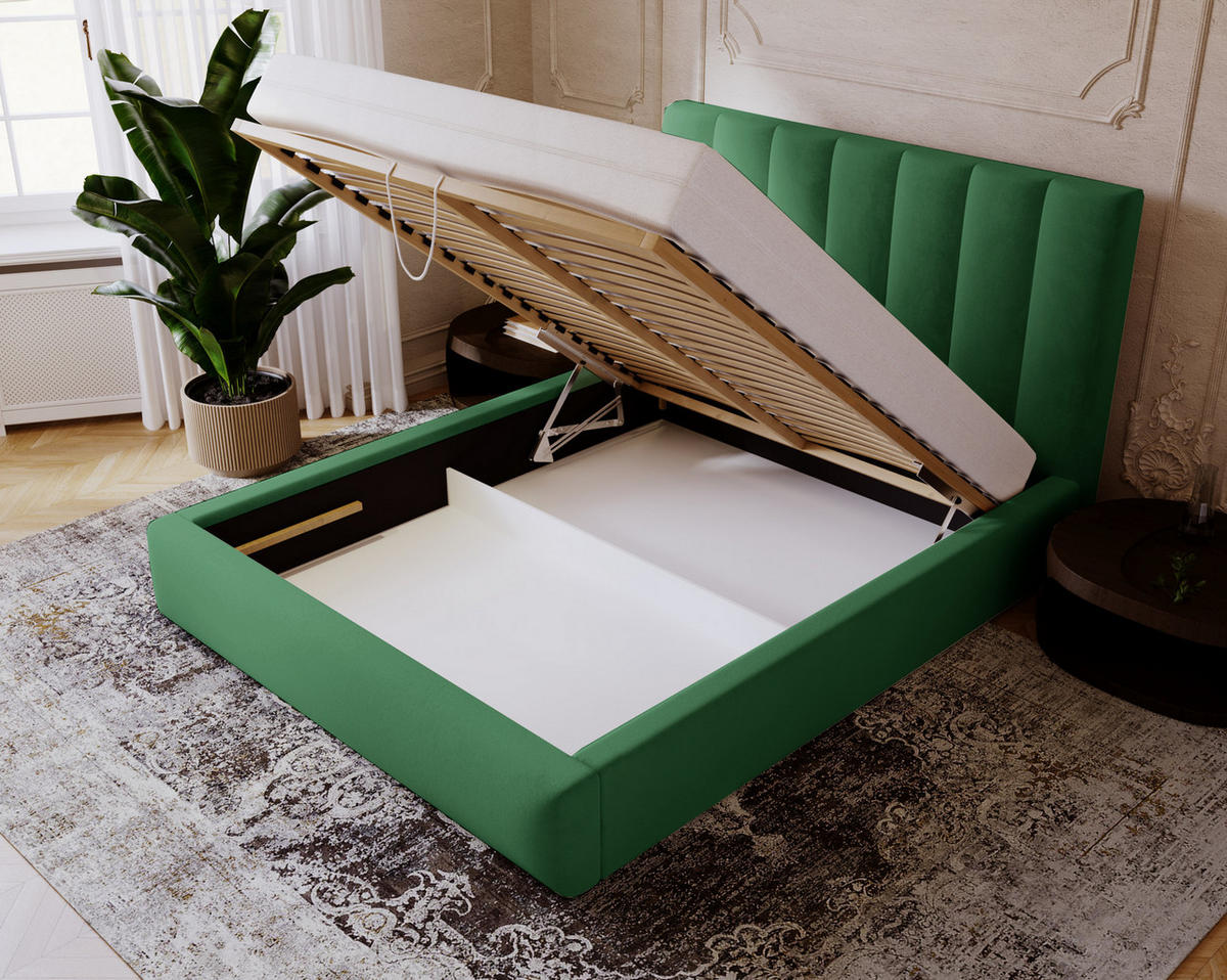 POLSTERBETT 180x200 cm Velor, Lattenrost, Bettkasten, Grün - Grün, Holz/Textil (180/200cm) - Emporius