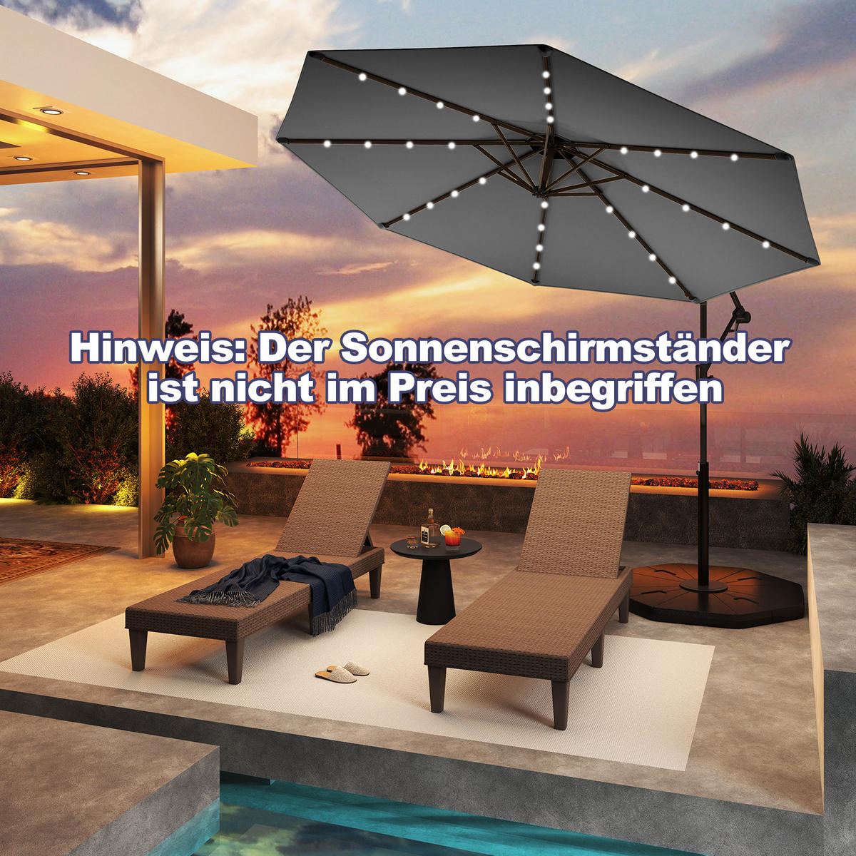 AMPELSCHIRM Grau - Grau, Kunststoff (300/300cm) - COSTWAY