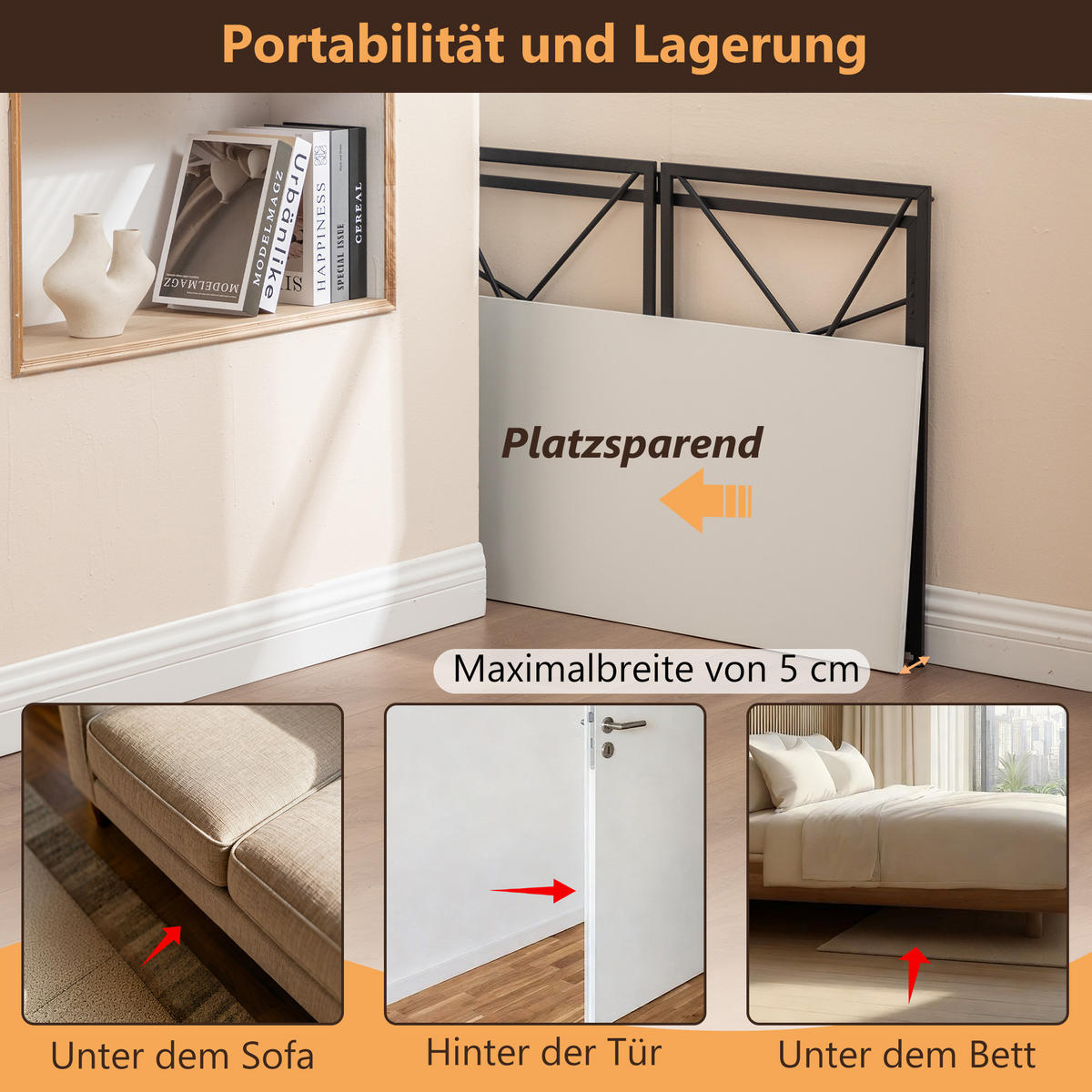 SCHREIBTISCH Klappbarer MDF wasserfest kompakt Faltfunktion schneller Aufbau Homeoffice modern - Weiß, Holzwerkstoff/Metall (99/50/75cm) - EVRYAE