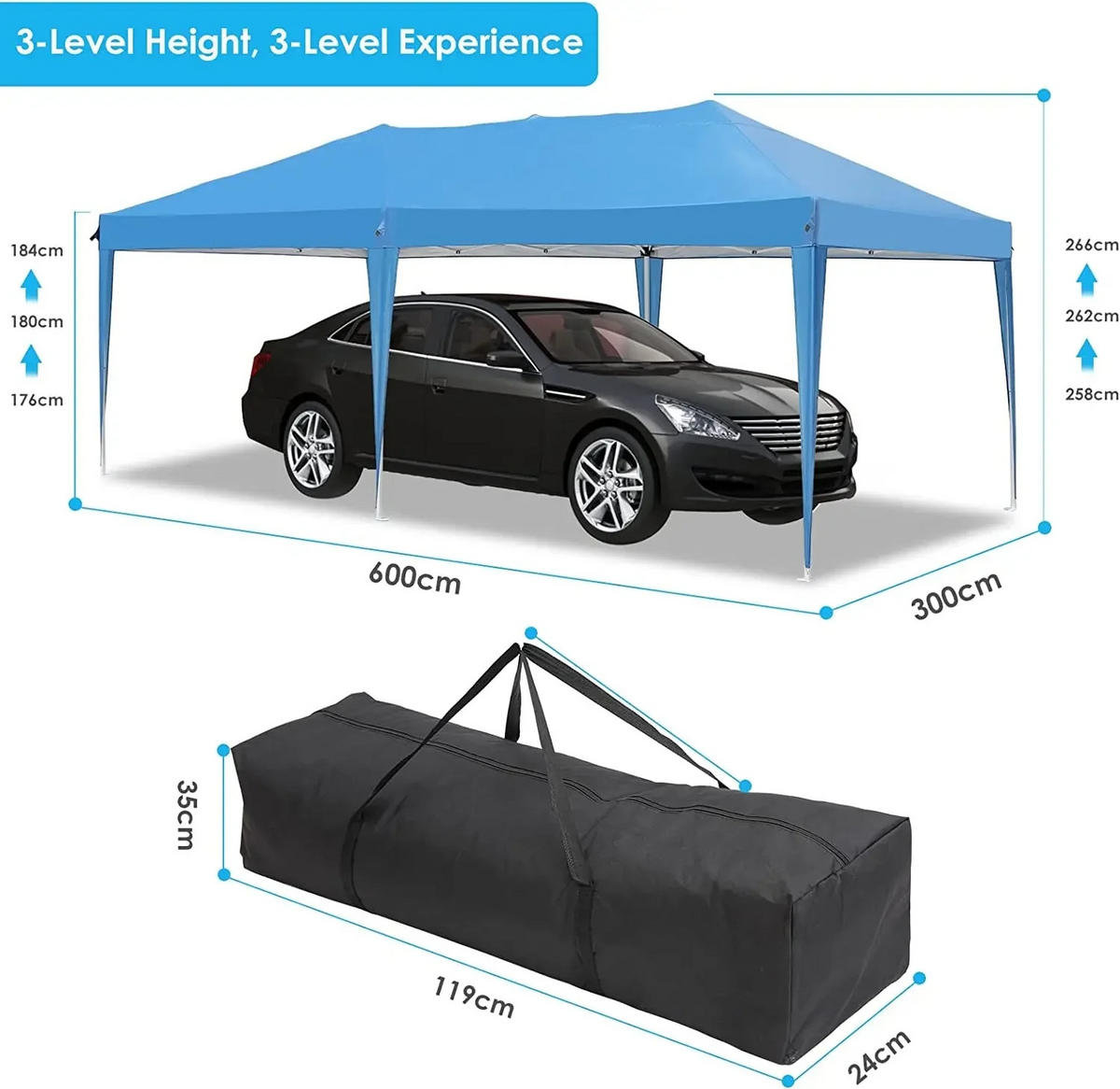 PAVILLON 3x6 m Dunkelgrau mit 6 Seitenteilen - Dunkelgrau, Textil/Metall (600/300cm) - Kaket
