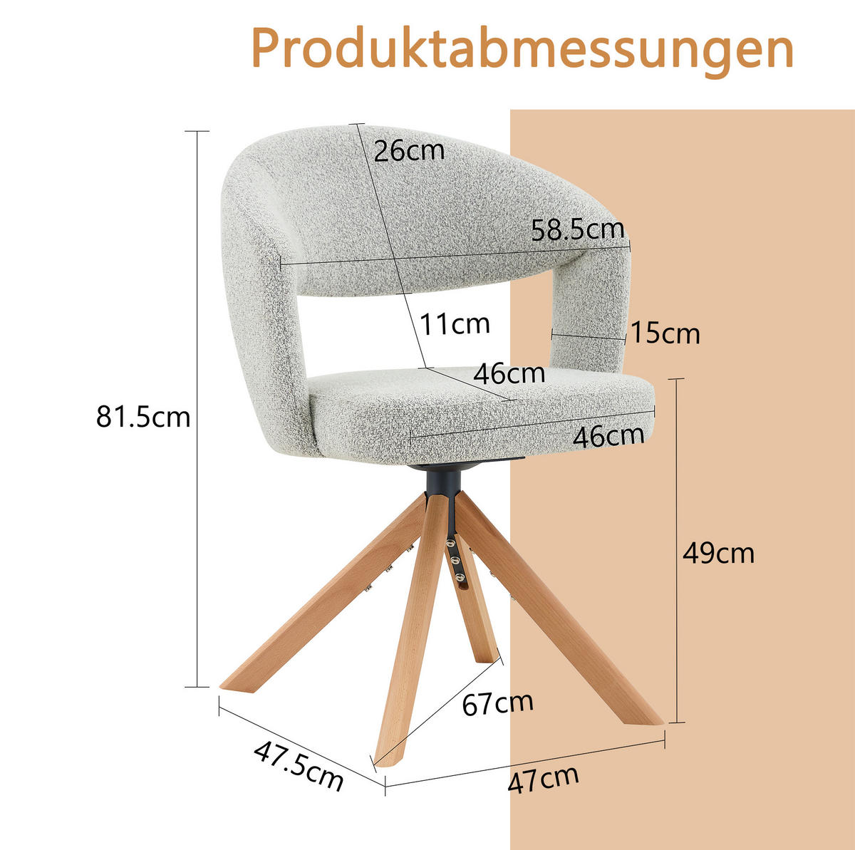 DREHSTUHL 2er-Set 360° drehbar Stoff Hellgrau Massivholz - Hellgrau, Holz (47.5/81.5/47cm) - Meubliv