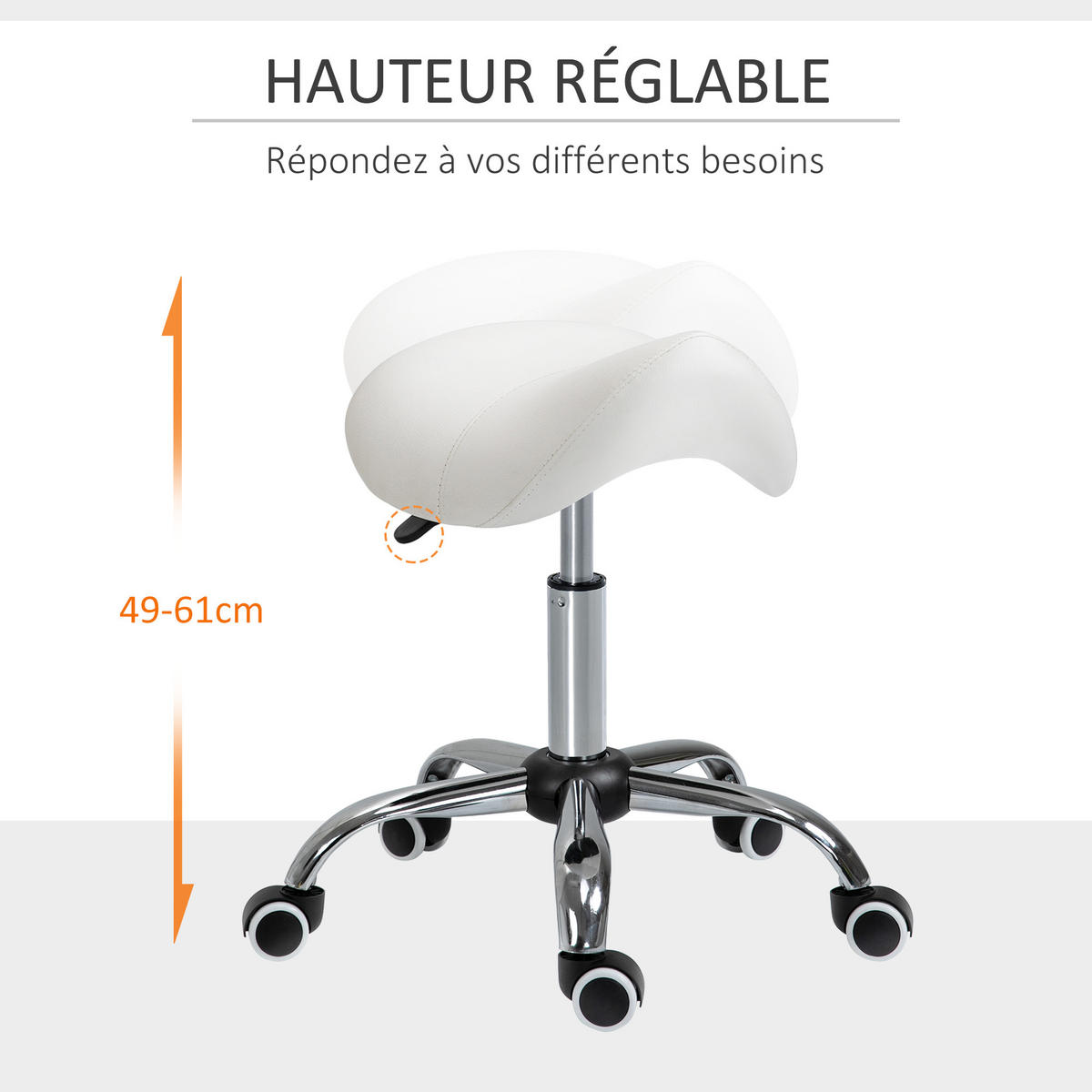 BÜROHOCKER DE-18002 höhenverstellbar 49-61 cm, gepolstert Weiß - Weiß, Metall (53/61/52cm) - ComfortXL