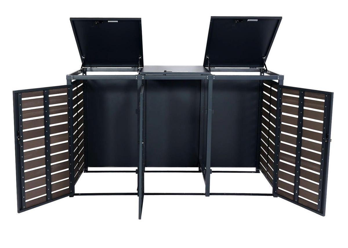 MÜLLTONNENBOX 3er HxBxT 119x205x84cm Anthrazit WPC Metall 109kg - Anthrazit, Metall (205/119/84cm) - PROREGAL